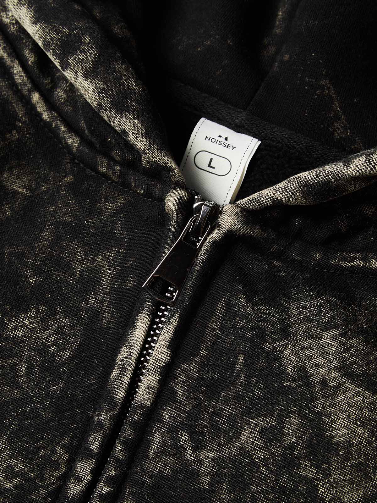 NOISSEY Vintage Washed Black Pearl Necklace Accessory & Printed Cross Zip-Up Hoodie