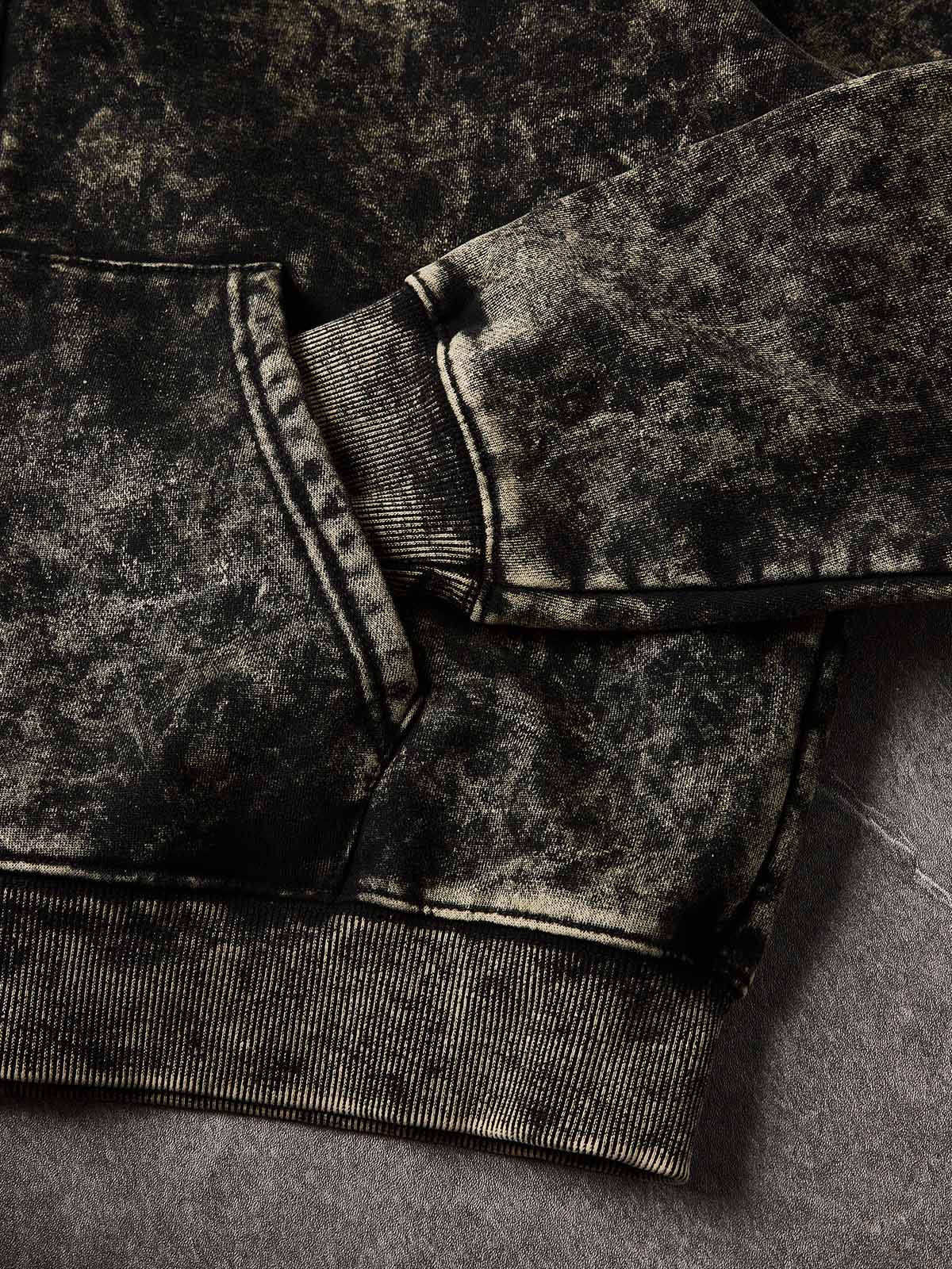 NOISSEY Vintage Washed Black Pearl Necklace Accessory & Printed Cross Zip-Up Hoodie