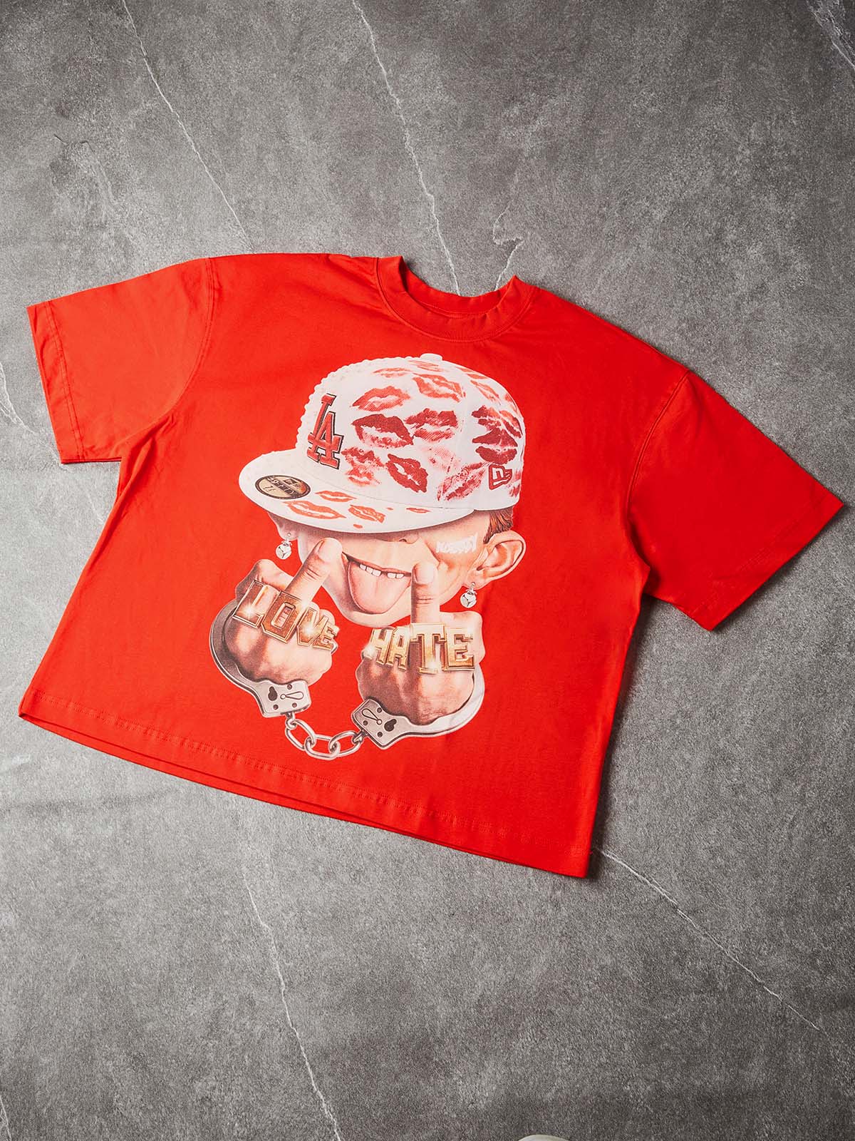 NOISSEY "LOVE HATE" Red Tee - Boxy Cartoon Print T-Shirt