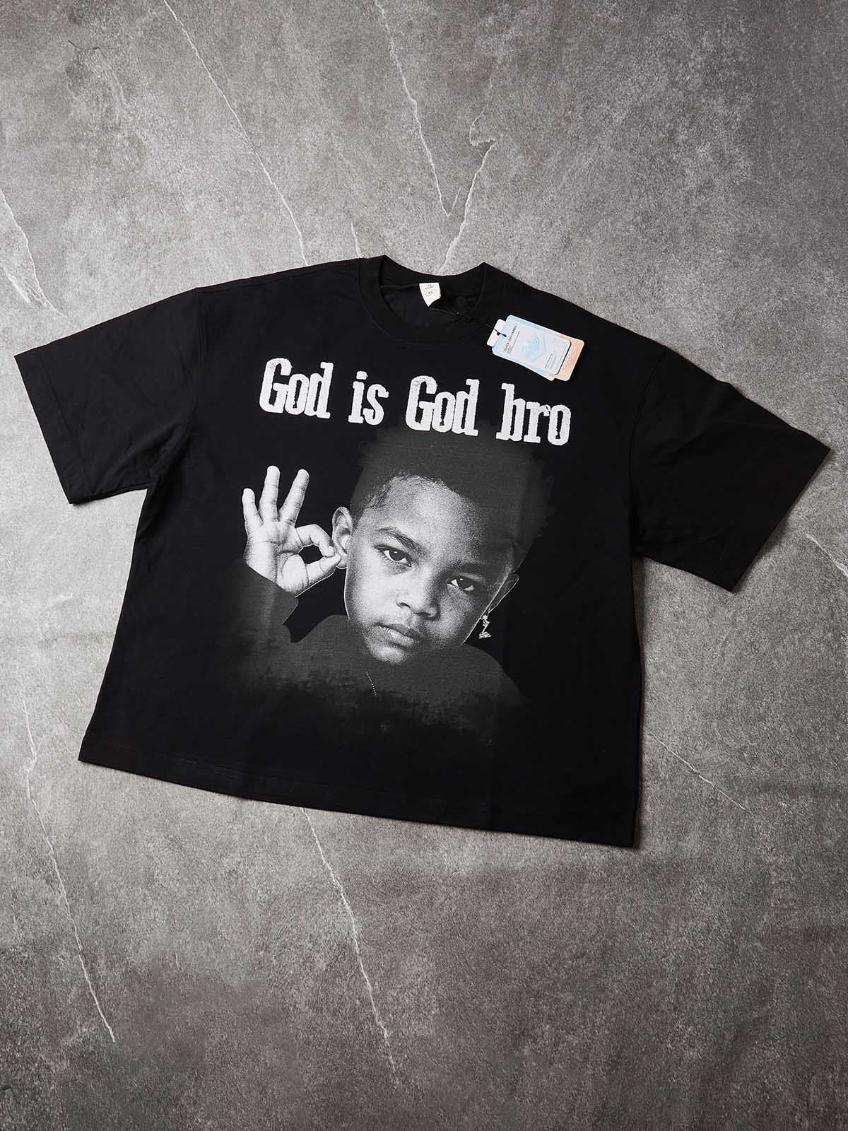 NOISSEY "God Is God Bro" Black Boxy Tee - Vintage Graphic