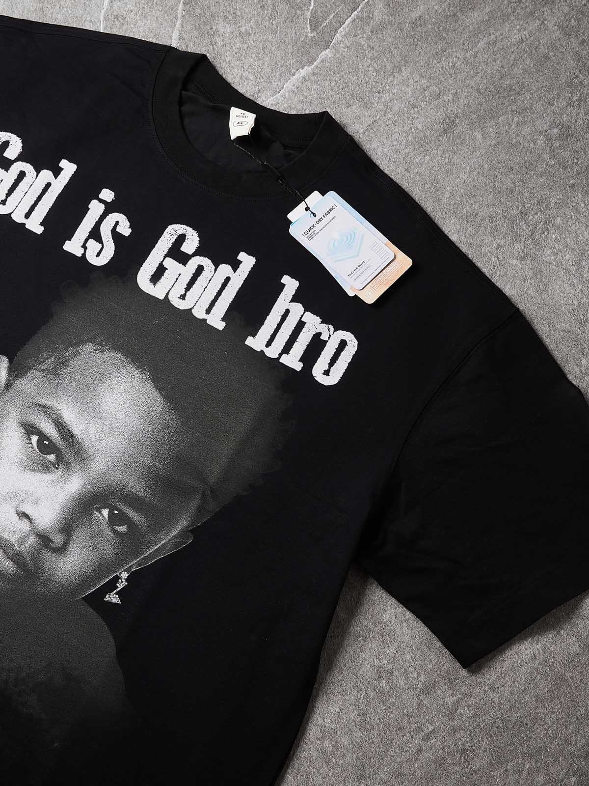 NOISSEY "God Is God Bro" Black Boxy Tee - Vintage Graphic