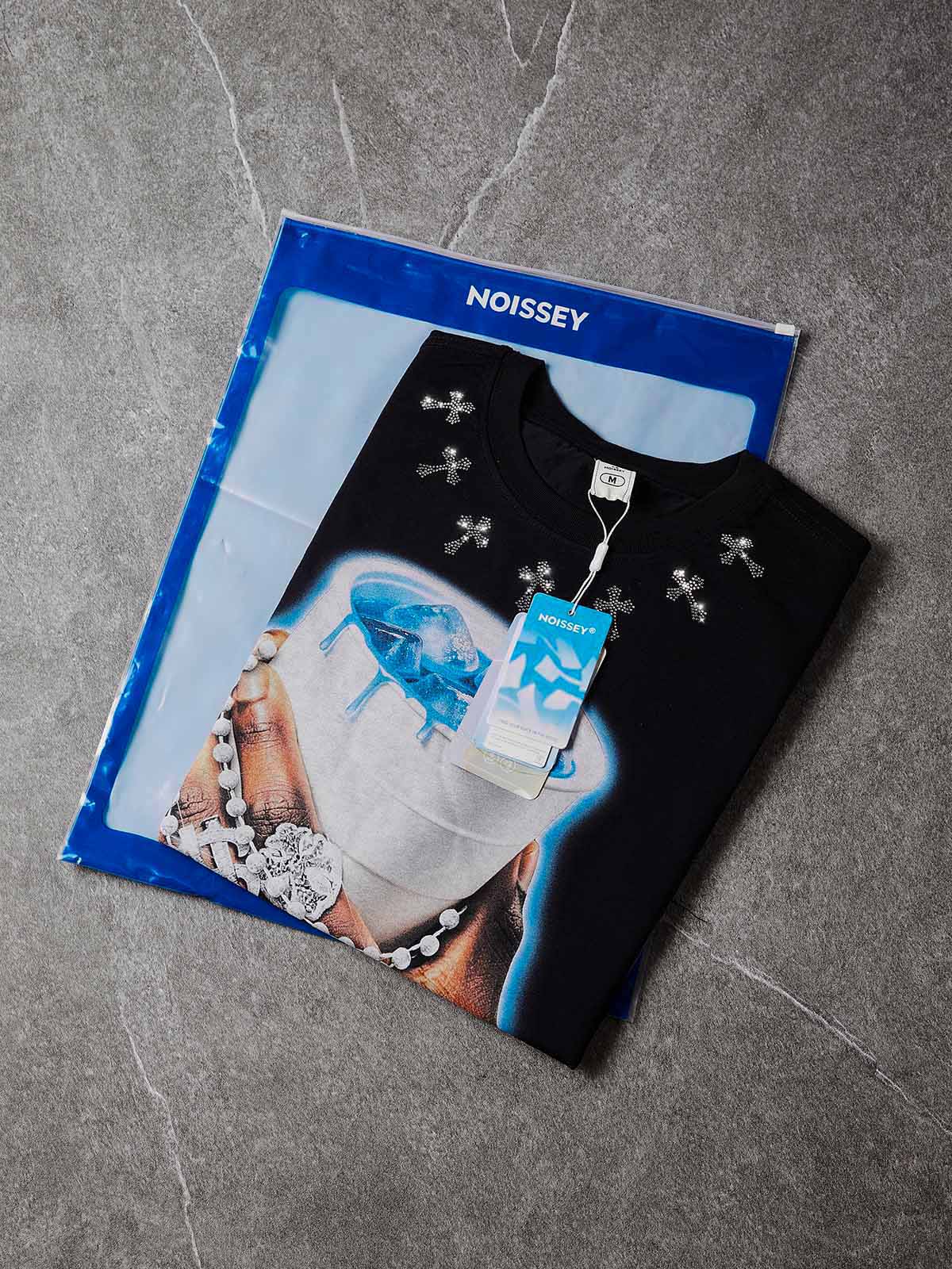 NOISSEY "Lean Blessing" Black Vest - Diamond Rhinestone Graphic