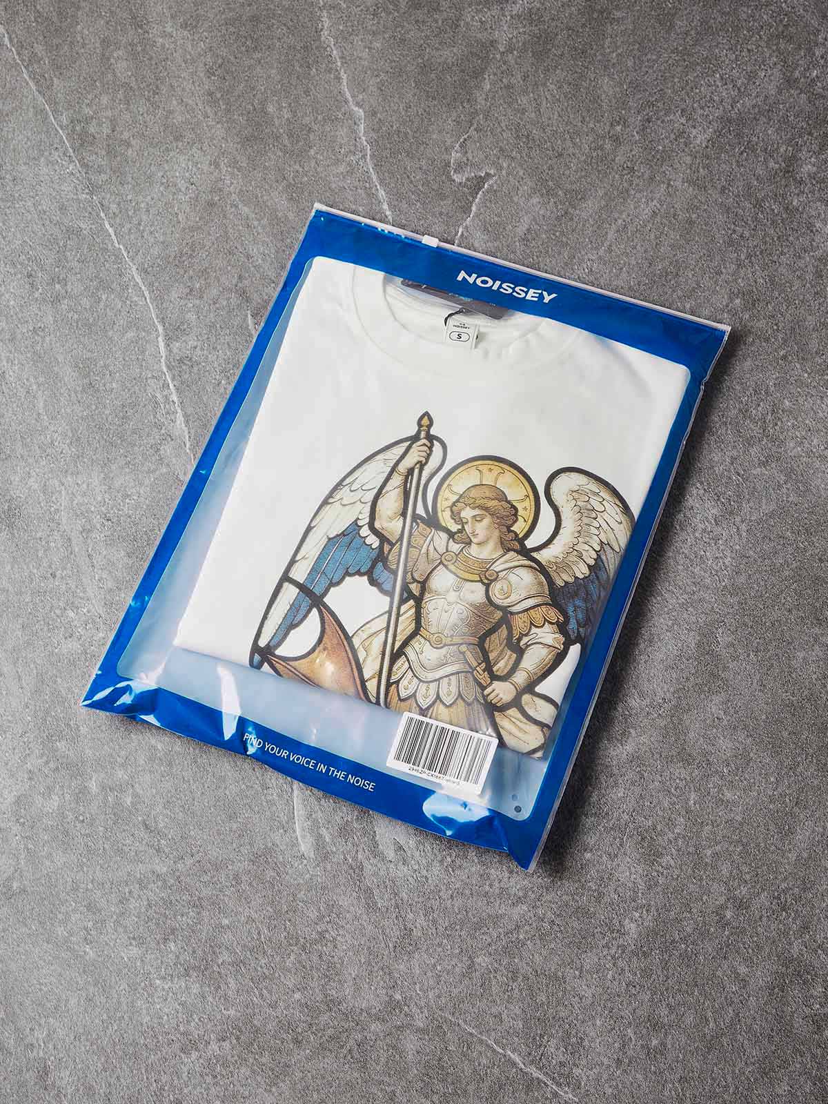 NOISSEY "Saint Michael" White Long-Sleeve - Gothic Graphic Tee