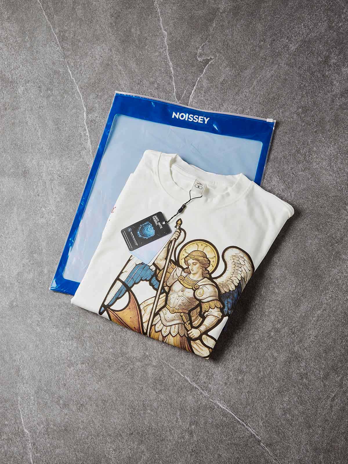 NOISSEY "Saint Michael" White Long-Sleeve - Gothic Graphic Tee
