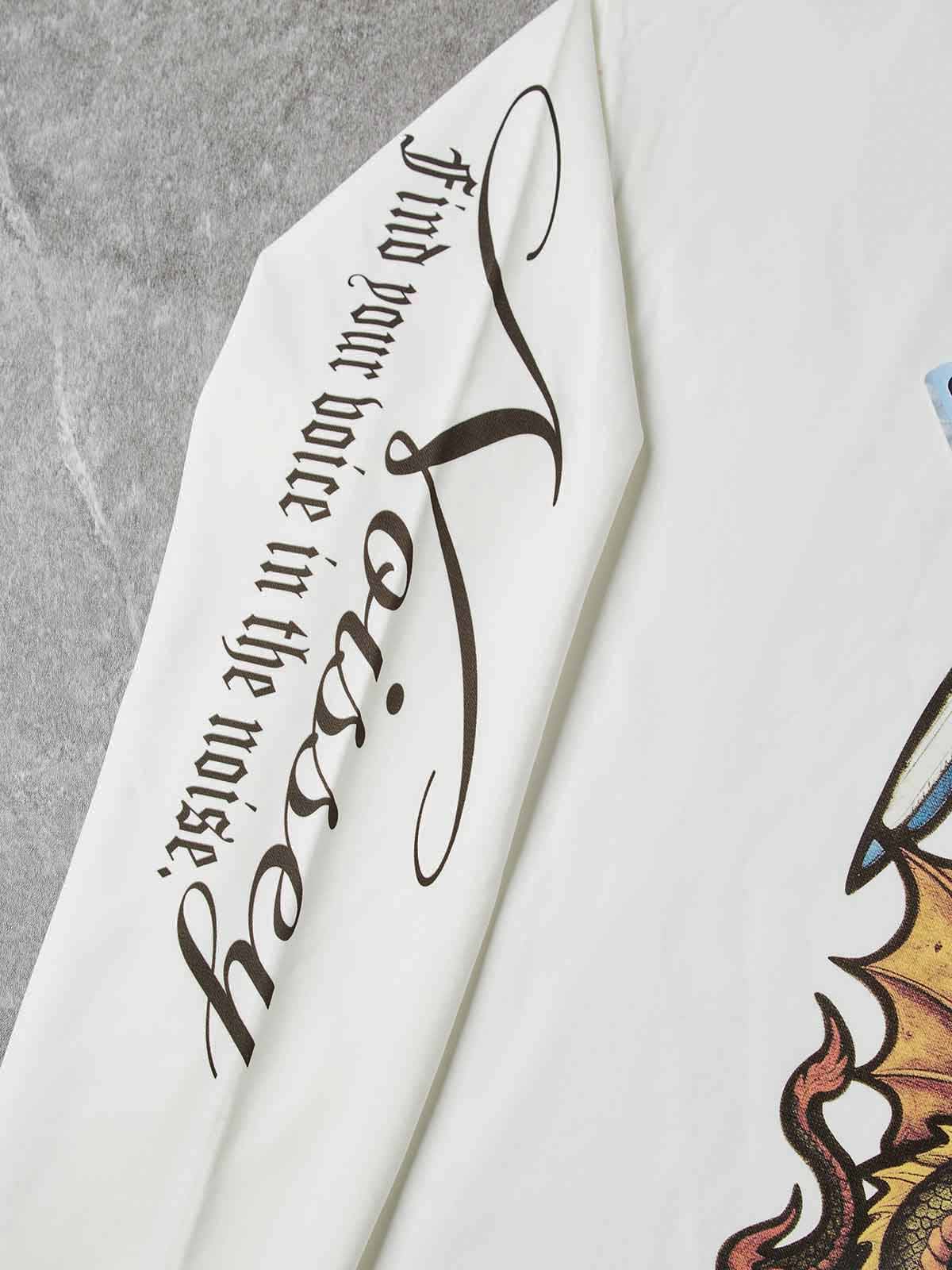 NOISSEY "Saint Michael" White Long-Sleeve - Gothic Graphic Tee