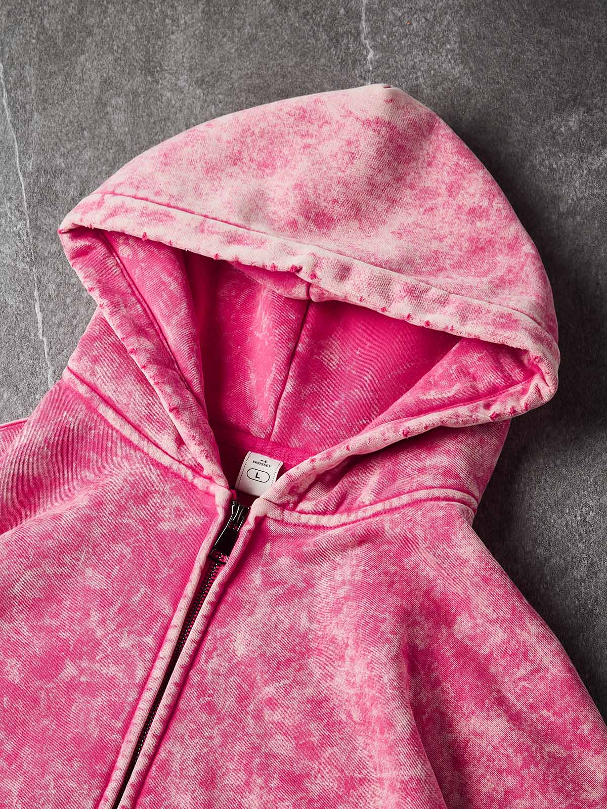 NOISSEY Acid-Washed Pink Braided Hair Culture Full-Zip Hoodie - Washed Pink
