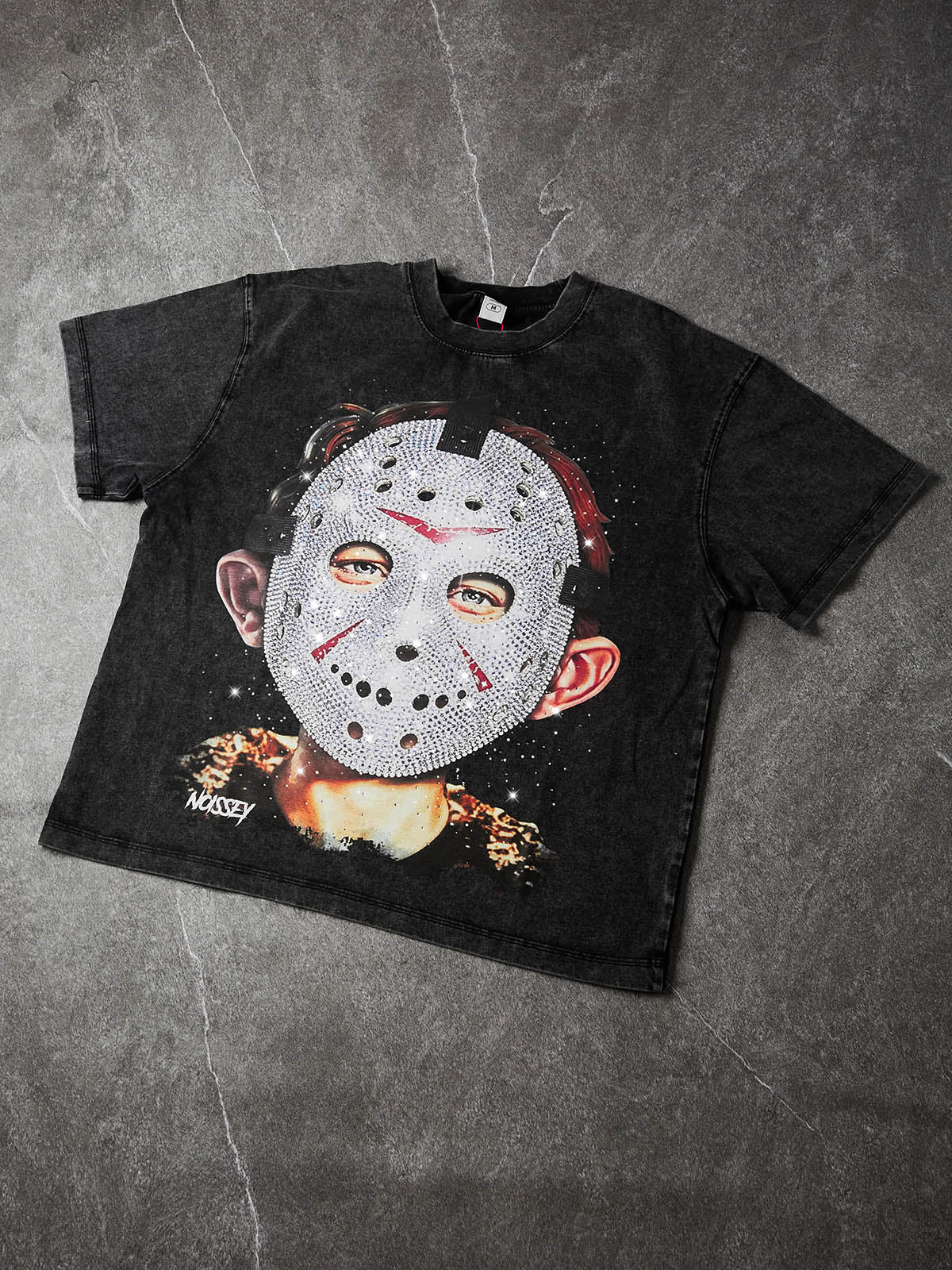 NOISSEY "Friday the 13th" Iced-Out Jason Graphic T-Shirt - Vintage Black