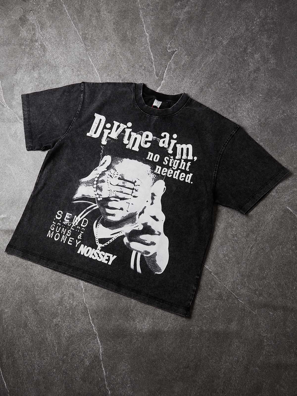 NOISSEY "Divine Aim" Washed Black Tee - Vintage Graphic