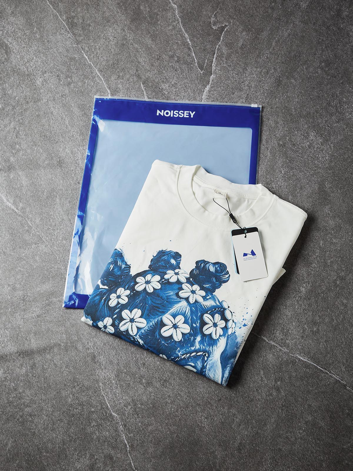 NOISSEY "Vintage Blue" Braided Girl Portrait Long Sleeve Sweatshirt - Off-White