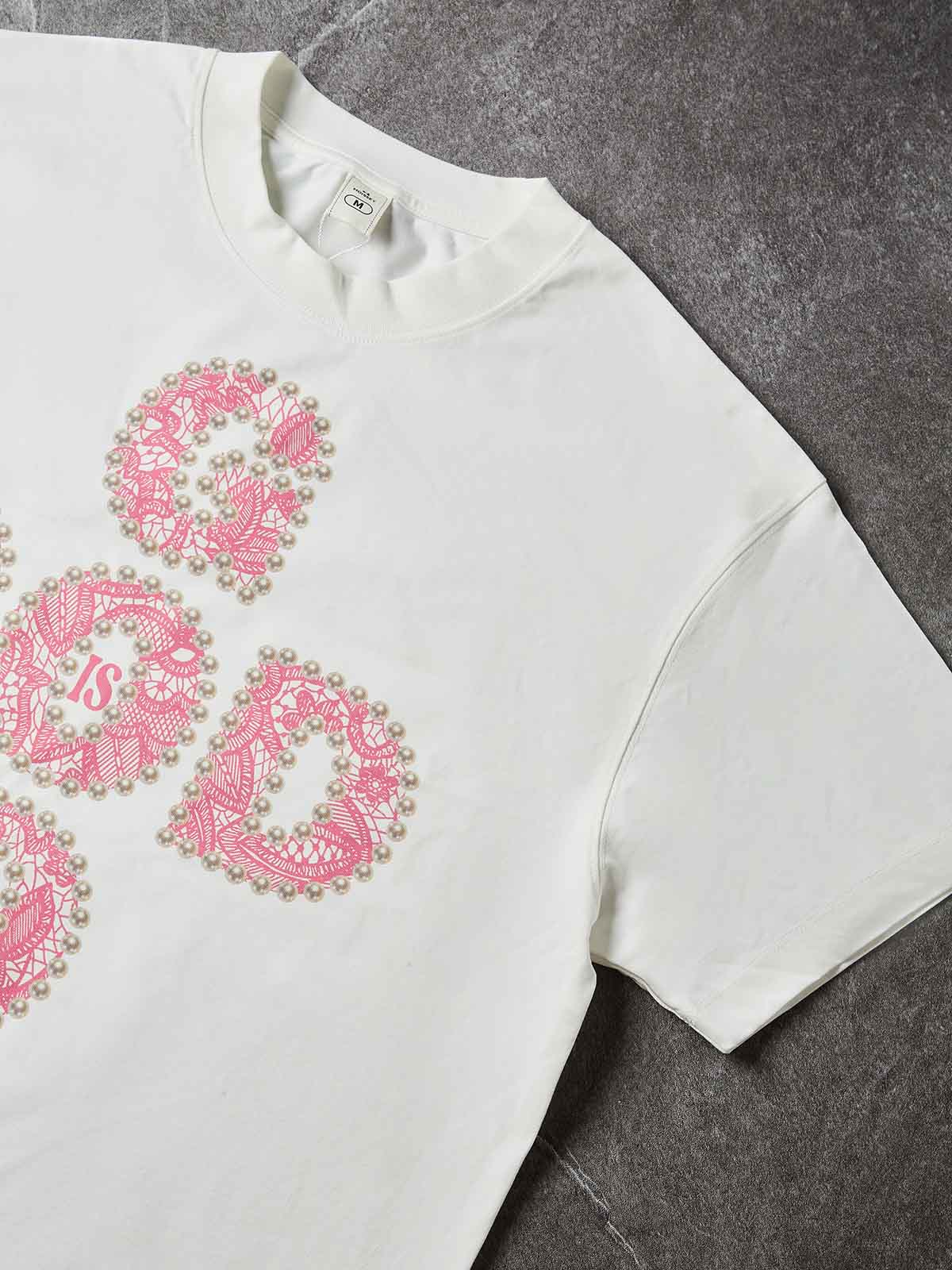 GOD IS GOOD! Lace Pearl Edge Printed T-shirt