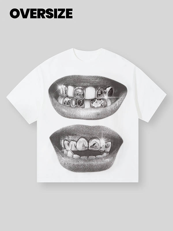 BOUNCE BACK© Retro Black Lips Grills Print Tee