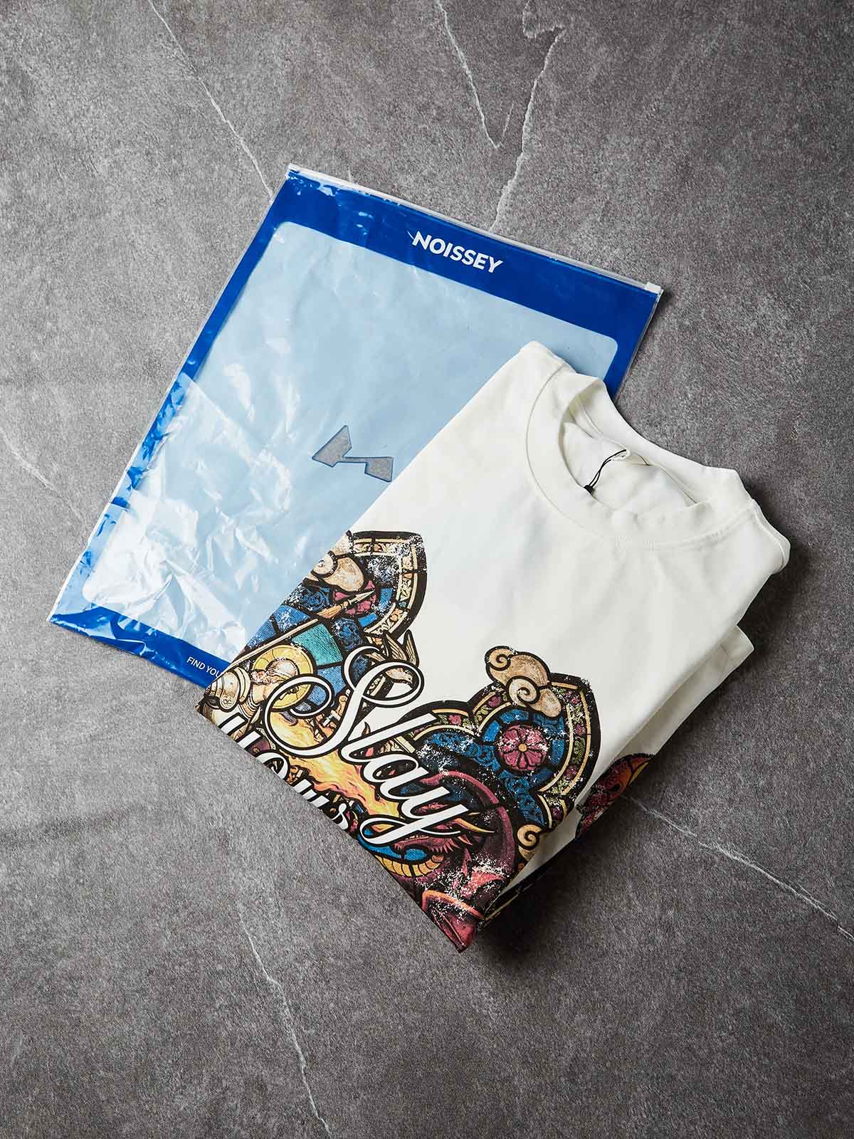NOISSEY "Slay Your Dragon" White Long-Sleeve - Stained Glass Graphic