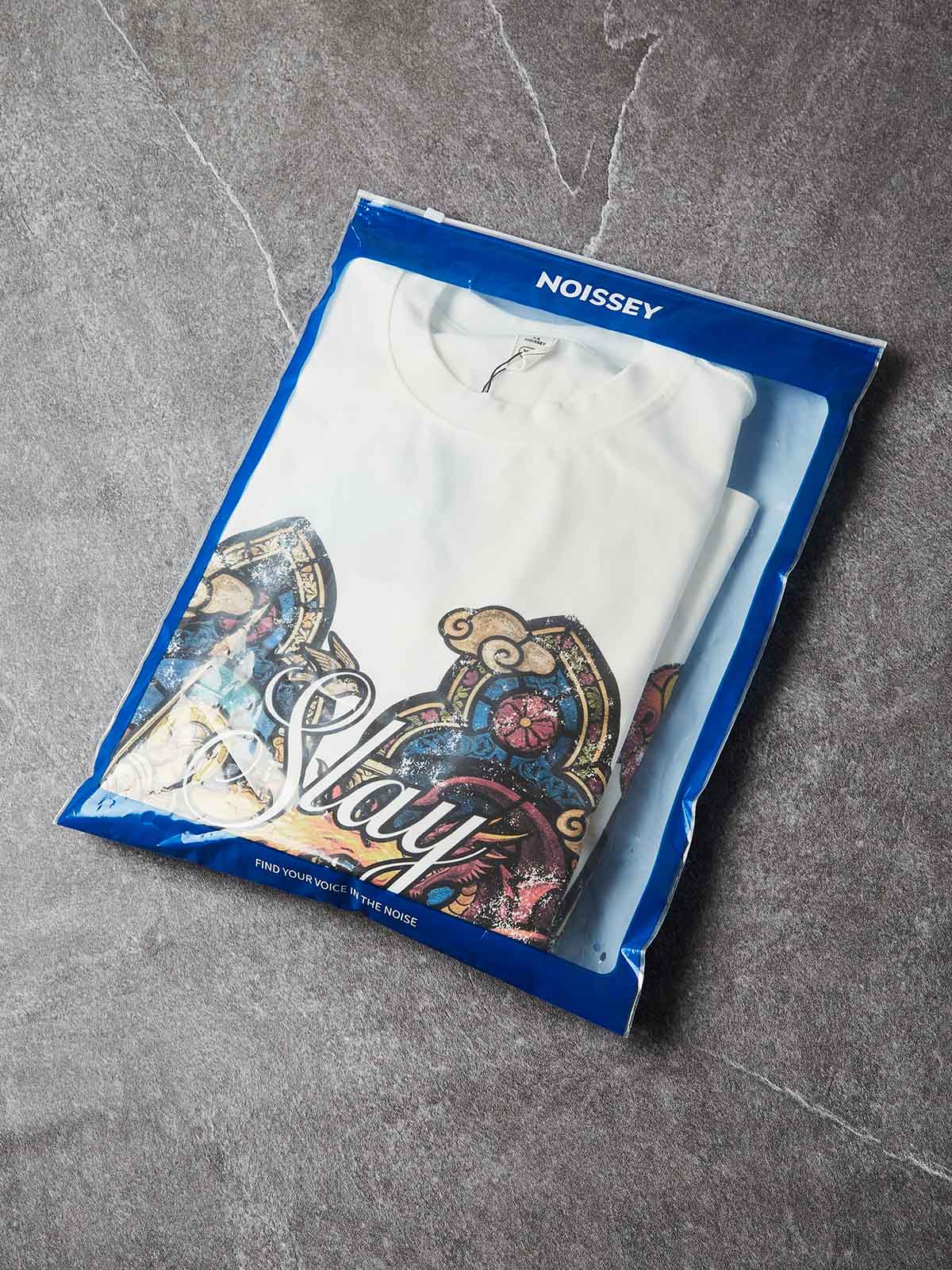 NOISSEY "Slay Your Dragon" White Long-Sleeve - Stained Glass Graphic