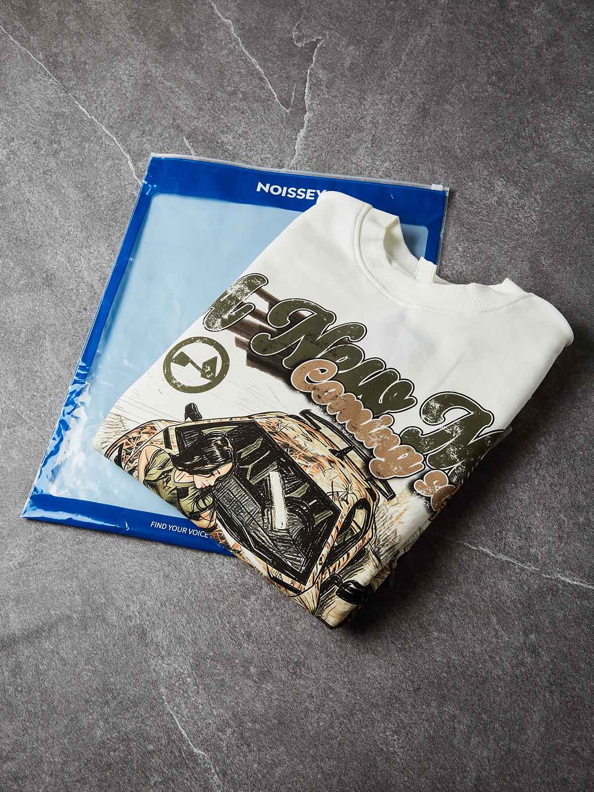 NOISSEY "A New Me" Camo Panel Crewneck Sweatshirt - Off-White