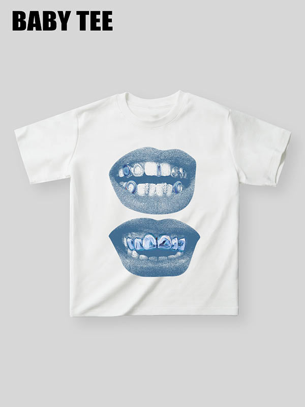 Retro Blue Lips Grills Print baby Tee