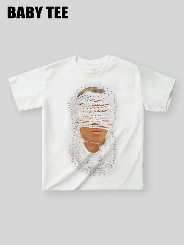 pearl-embellished printed graphic baby tee