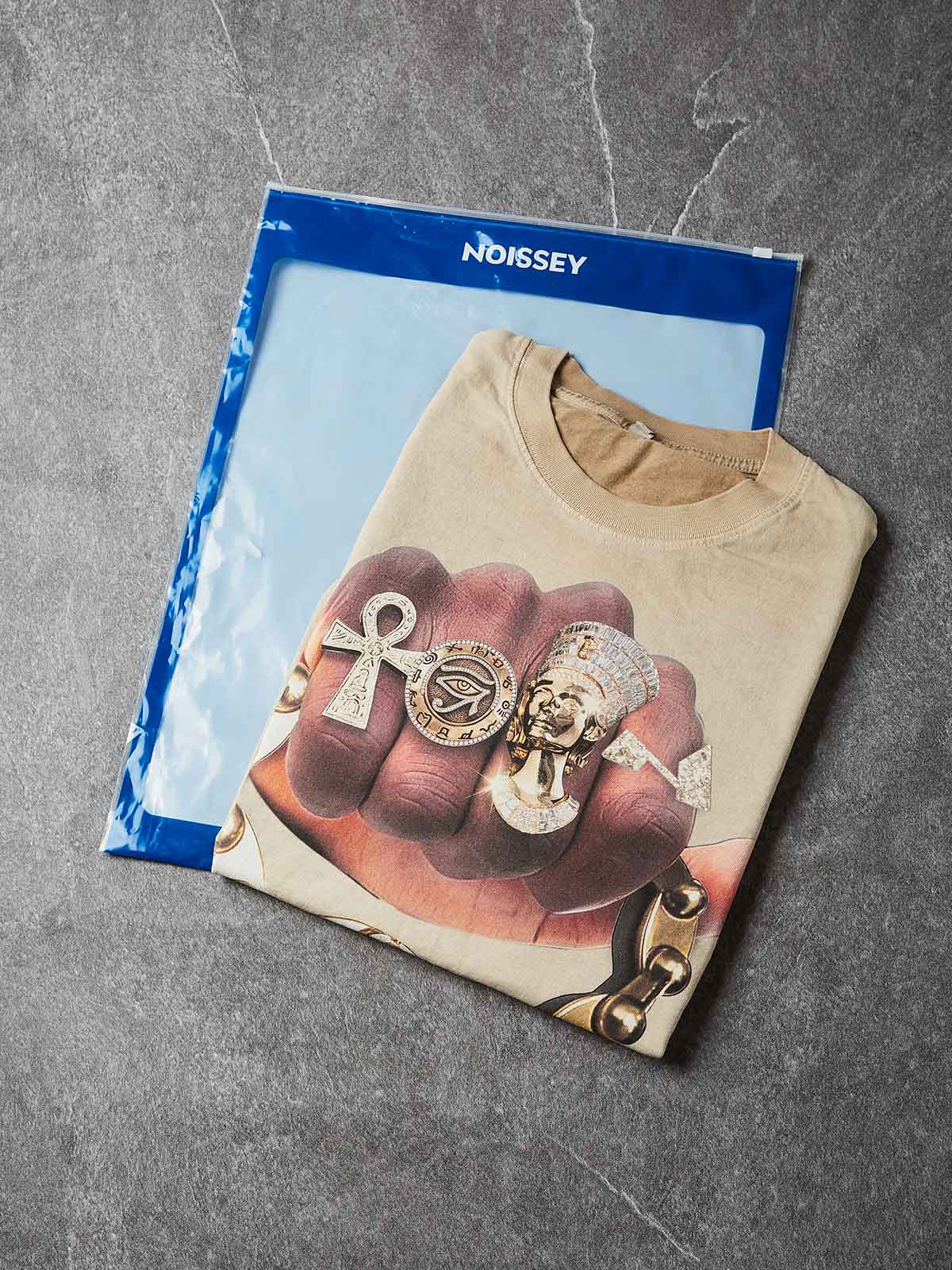 NOISSEY "Horus Gold" Pharaoh Graphic Tee - Vintage Washed Sand