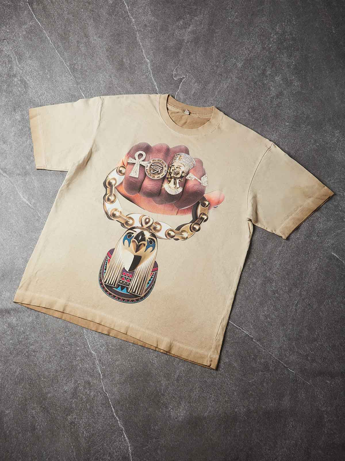 NOISSEY "Horus Gold" Pharaoh Graphic Tee - Vintage Washed Sand