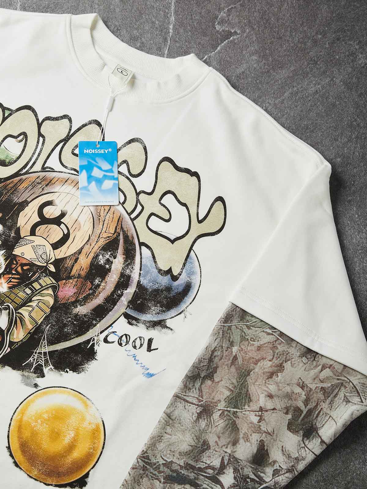 NOISSEY "Money is a Legal Drug" Camo Splice Sweatshirt - Premium Bone White