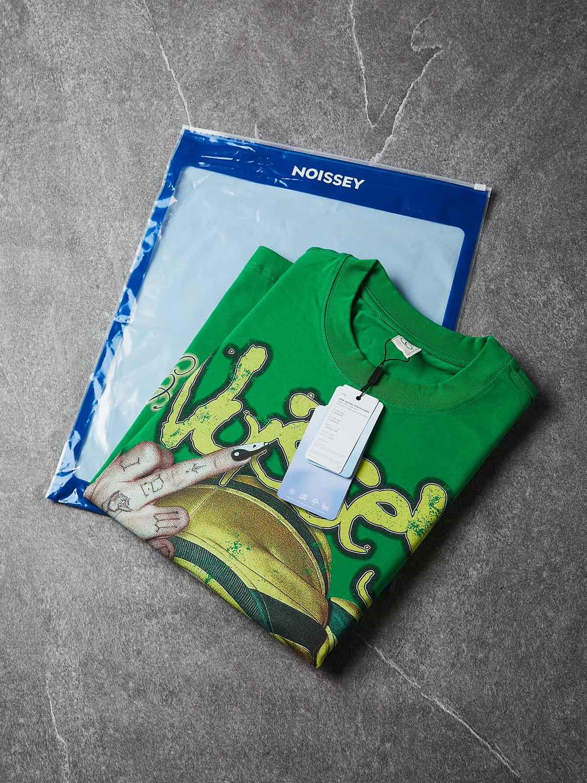 NOISSEY "God's Way" Masked Graphic Tee - Vibrant Street Green