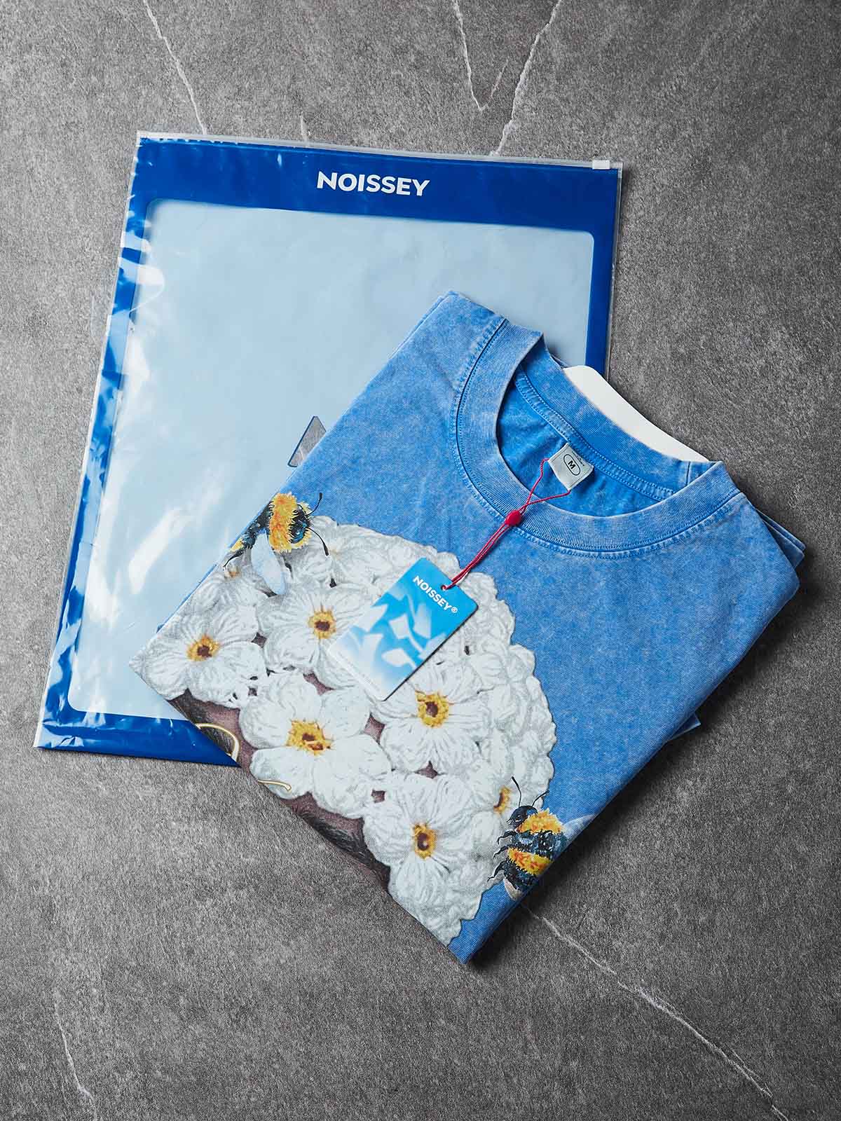 NOISSEY "Stardust Daisy" Mask Graphic Tee - Premium Mineral Wash Blue