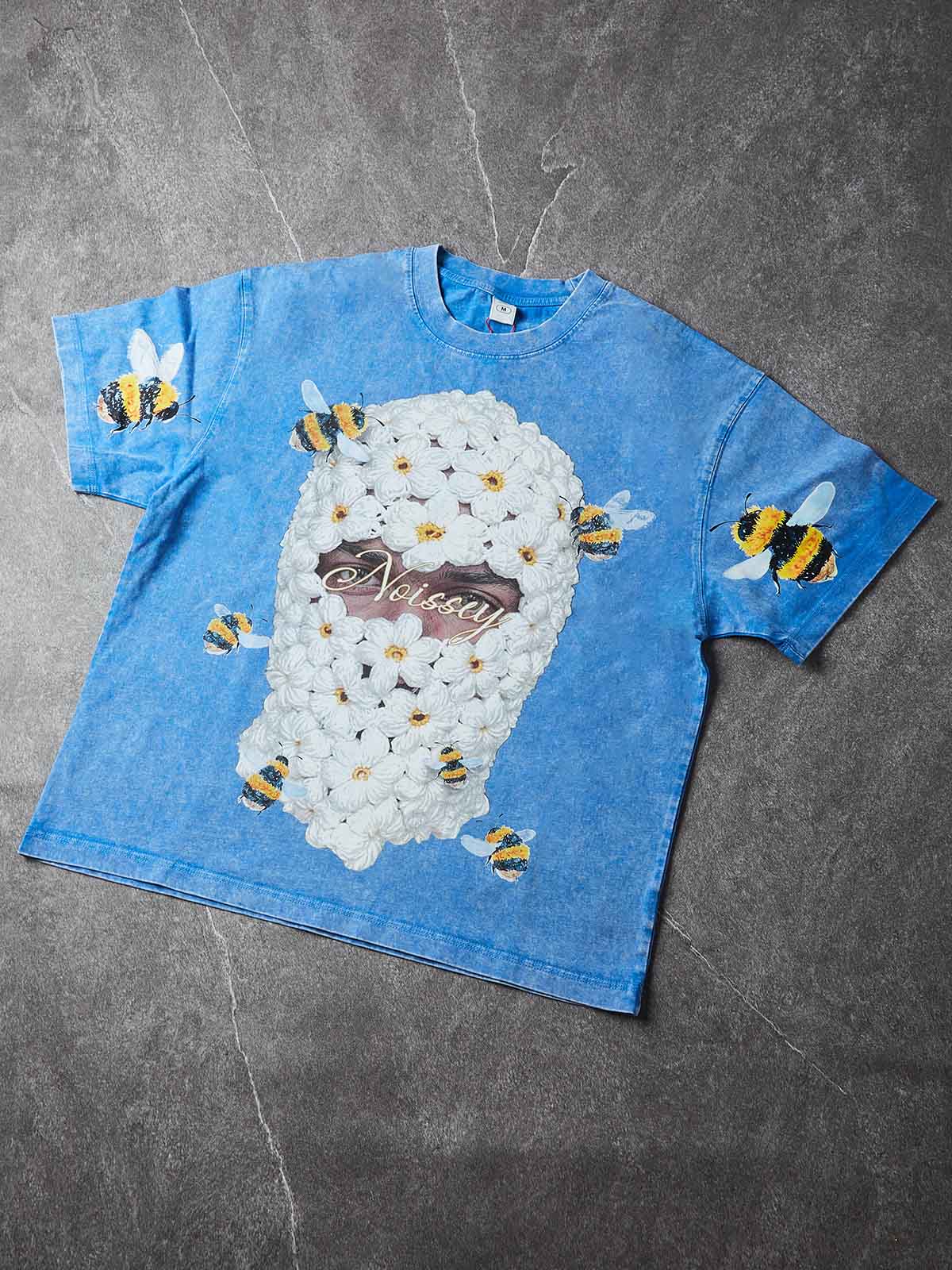 NOISSEY "Stardust Daisy" Mask Graphic Tee - Premium Mineral Wash Blue