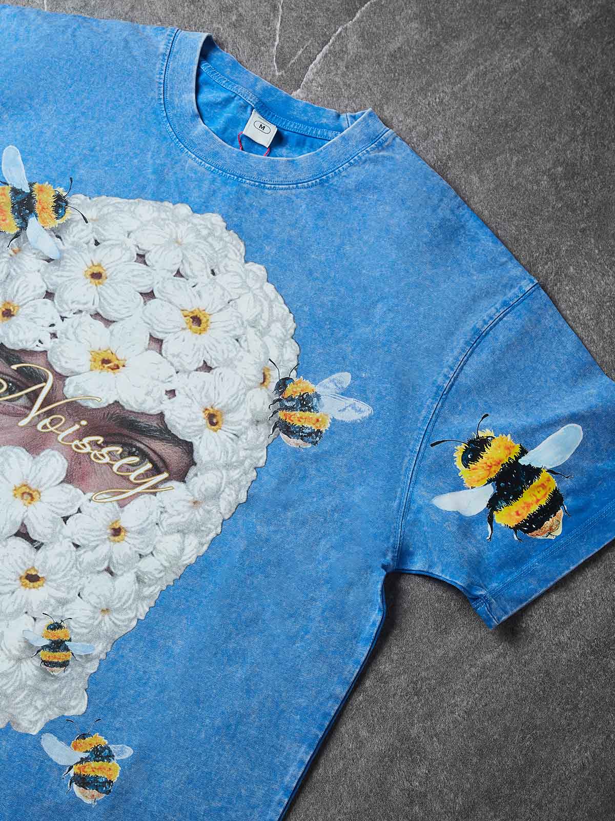 NOISSEY "Stardust Daisy" Mask Graphic Tee - Premium Mineral Wash Blue