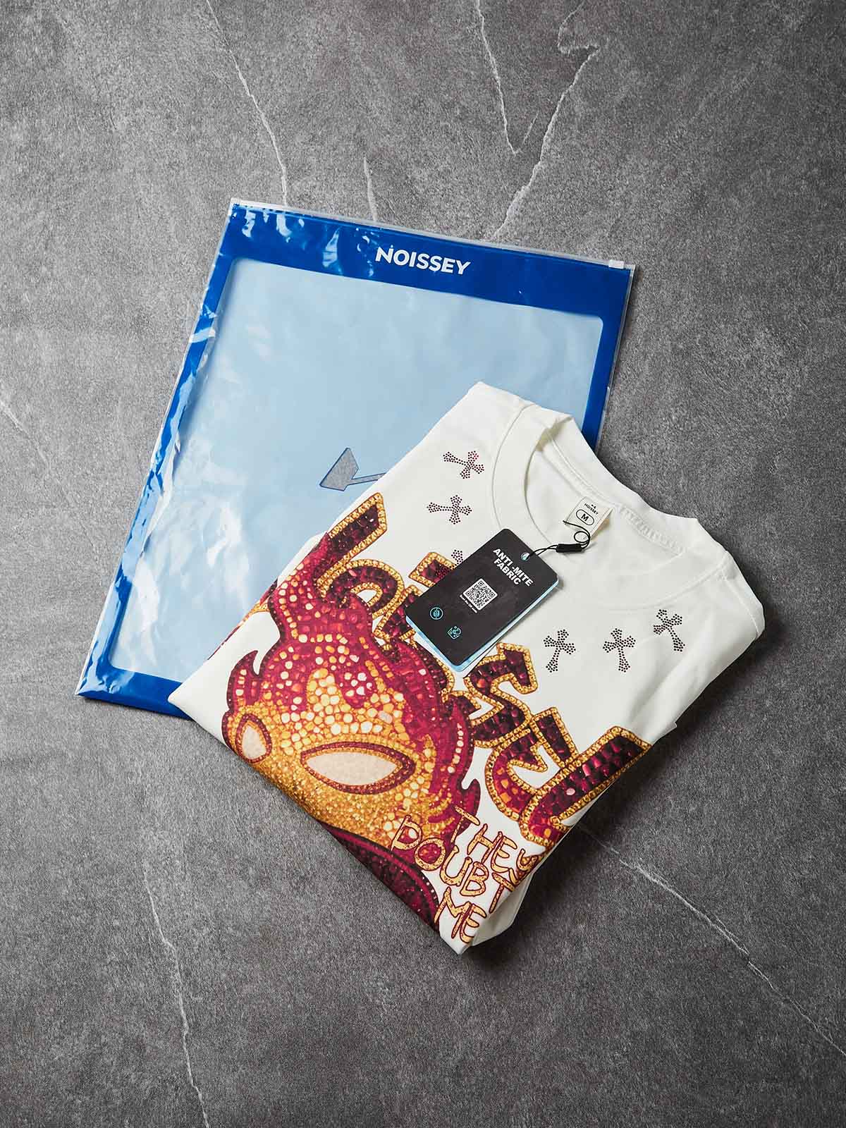 NOISSEY "They Doubted Me" Iced-Out Character Graphic Long Sleeve - Studio White