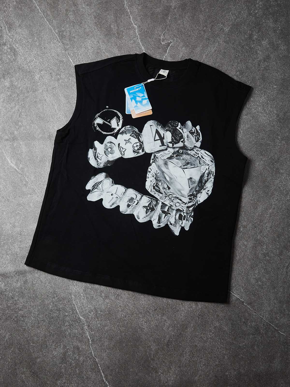 NOISSEY "Liquid Metal Teeth" Graphic Tanktop - Onyx Black Heavyweight Hot-Fix Crafted Sleeveless Tee