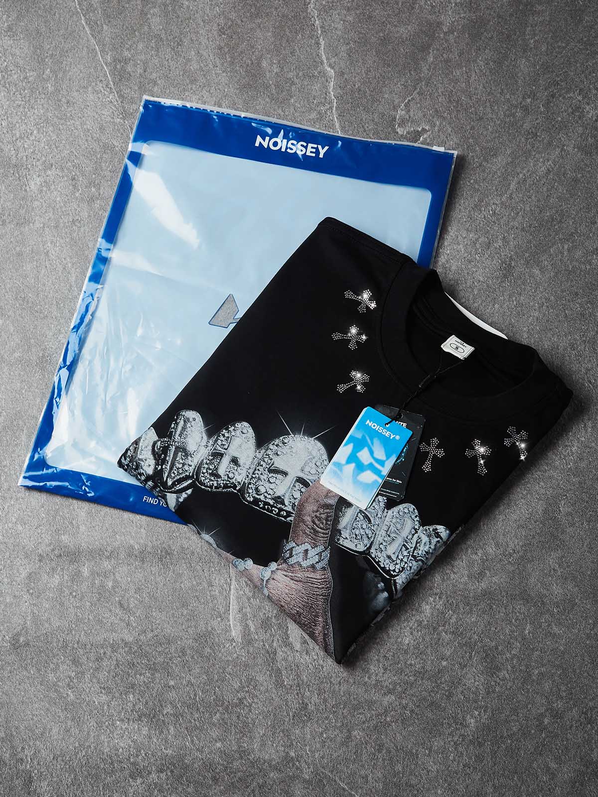 NOISSEY "Iced-out Rosary" Graphic Sweatshirt - Heavyweight Jet Black
