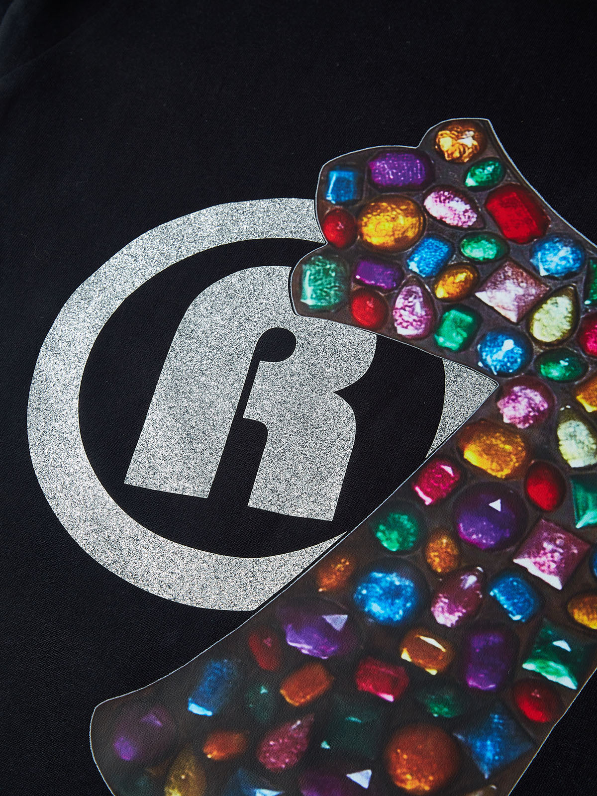 BOUNCE BACK© Gemstone cross shimmering text print T-shirt