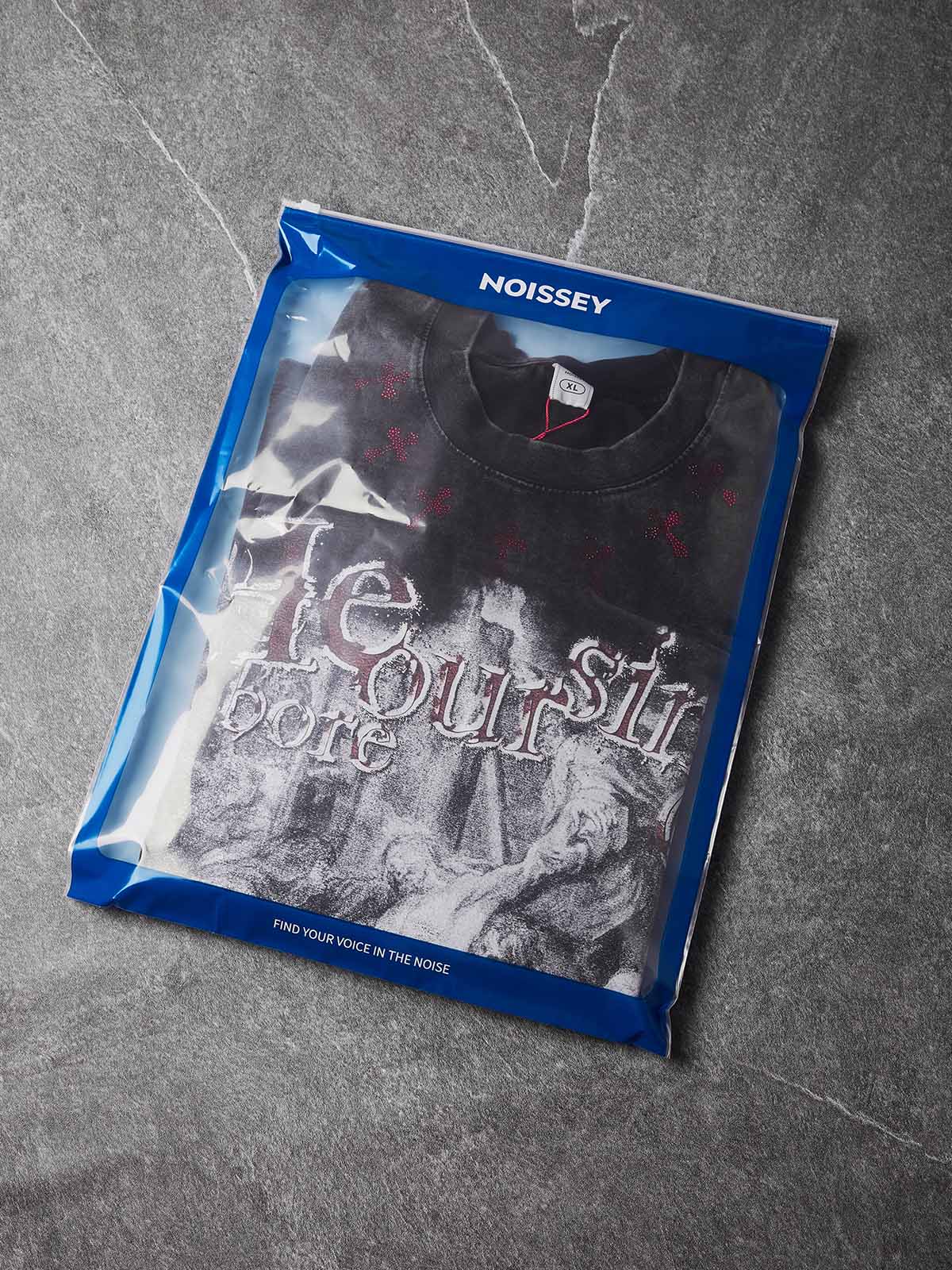 NOISSEY "He Bore Our Sins" Graphic Tee - Vintage Acid Wash Black