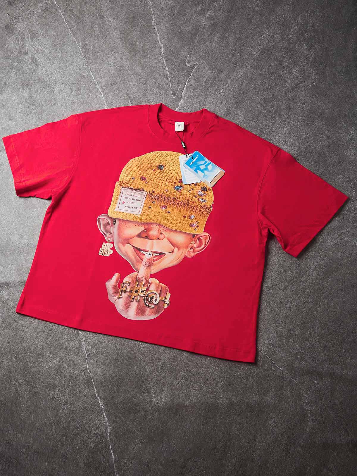 NOISSEY "Find Your Voice" Cartoon Graphic Tee - Vibrant Street Red