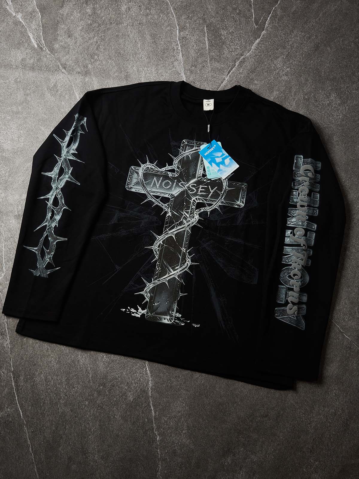 NOISSEY "Glass Cross" Heavyweight Long Sleeve - Cyber Gothic Black