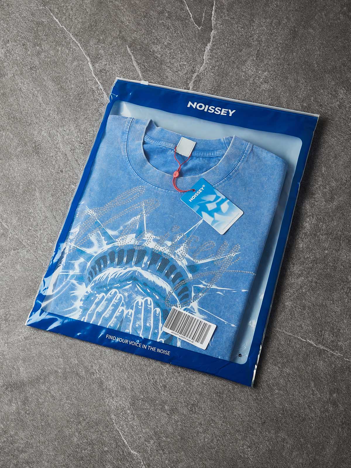NOISSEY "Shattered Liberty" Crystalline Rhinestone Vintage Washed Tee  Product Narrative