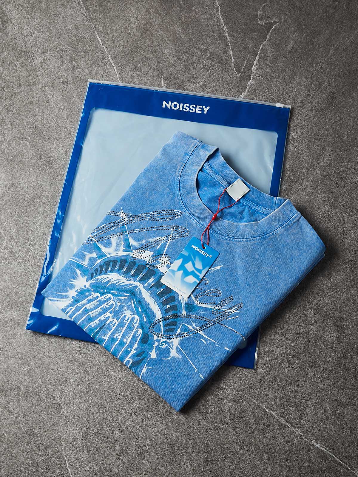 NOISSEY "Shattered Liberty" Crystalline Rhinestone Vintage Washed Tee  Product Narrative