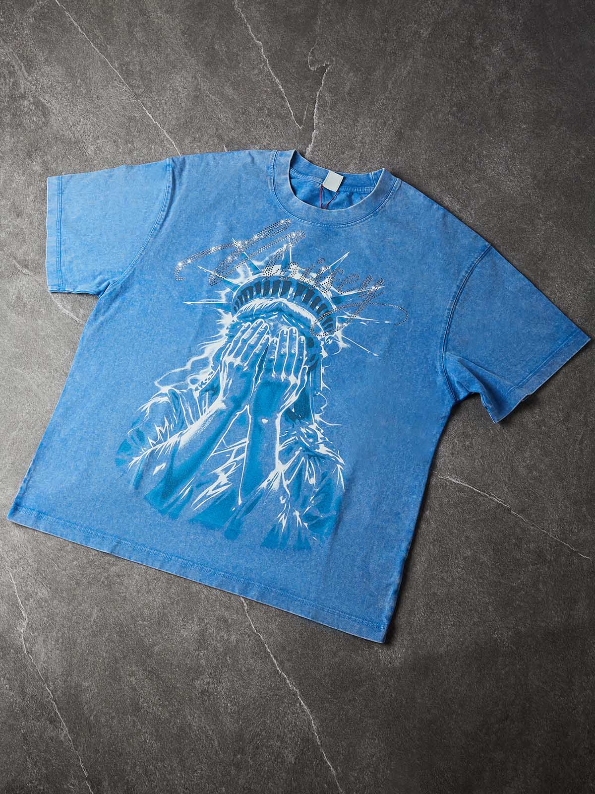 NOISSEY "Shattered Liberty" Crystalline Rhinestone Vintage Washed Tee  Product Narrative