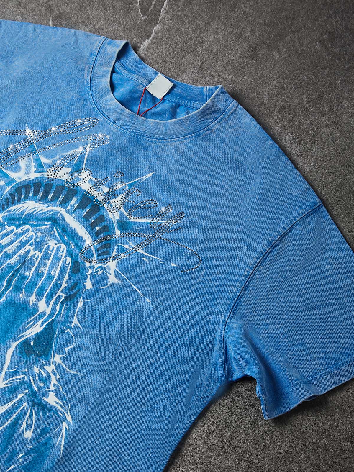 NOISSEY "Shattered Liberty" Crystalline Rhinestone Vintage Washed Tee  Product Narrative