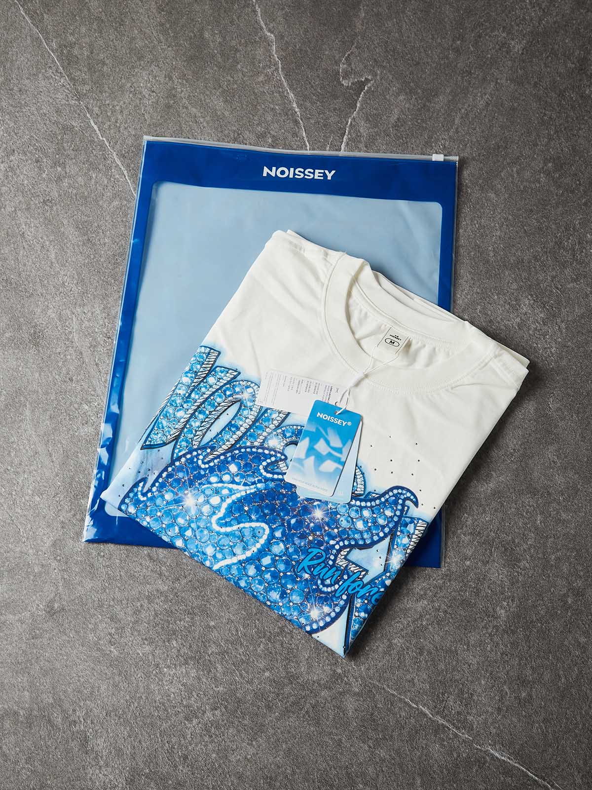 NOISSEY "Blue Ice Flame" Iced-Out Character Tank Top - Heavyweight White