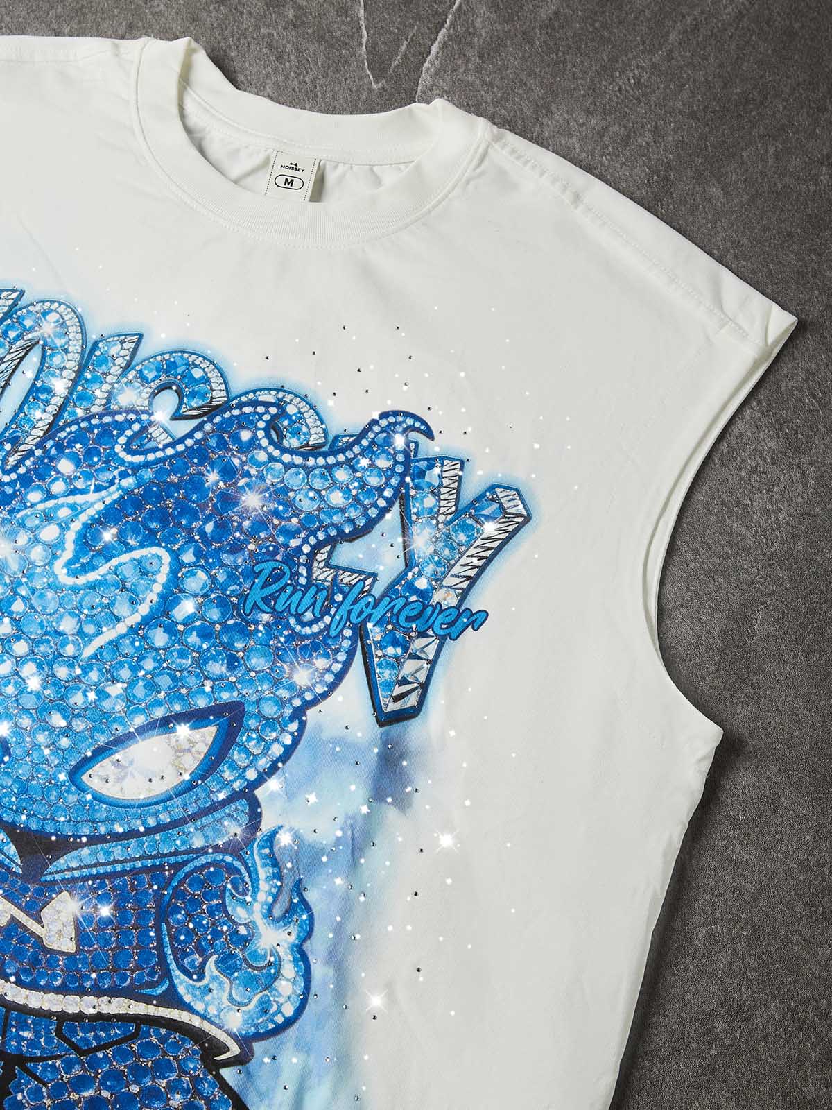 NOISSEY "Blue Ice Flame" Iced-Out Character Tank Top - Heavyweight White