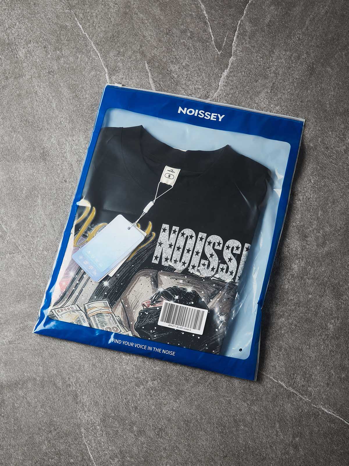 NOISSEY "Glory Dream" Private Jet Cash Skeleton Rhinestone Oversized Tee