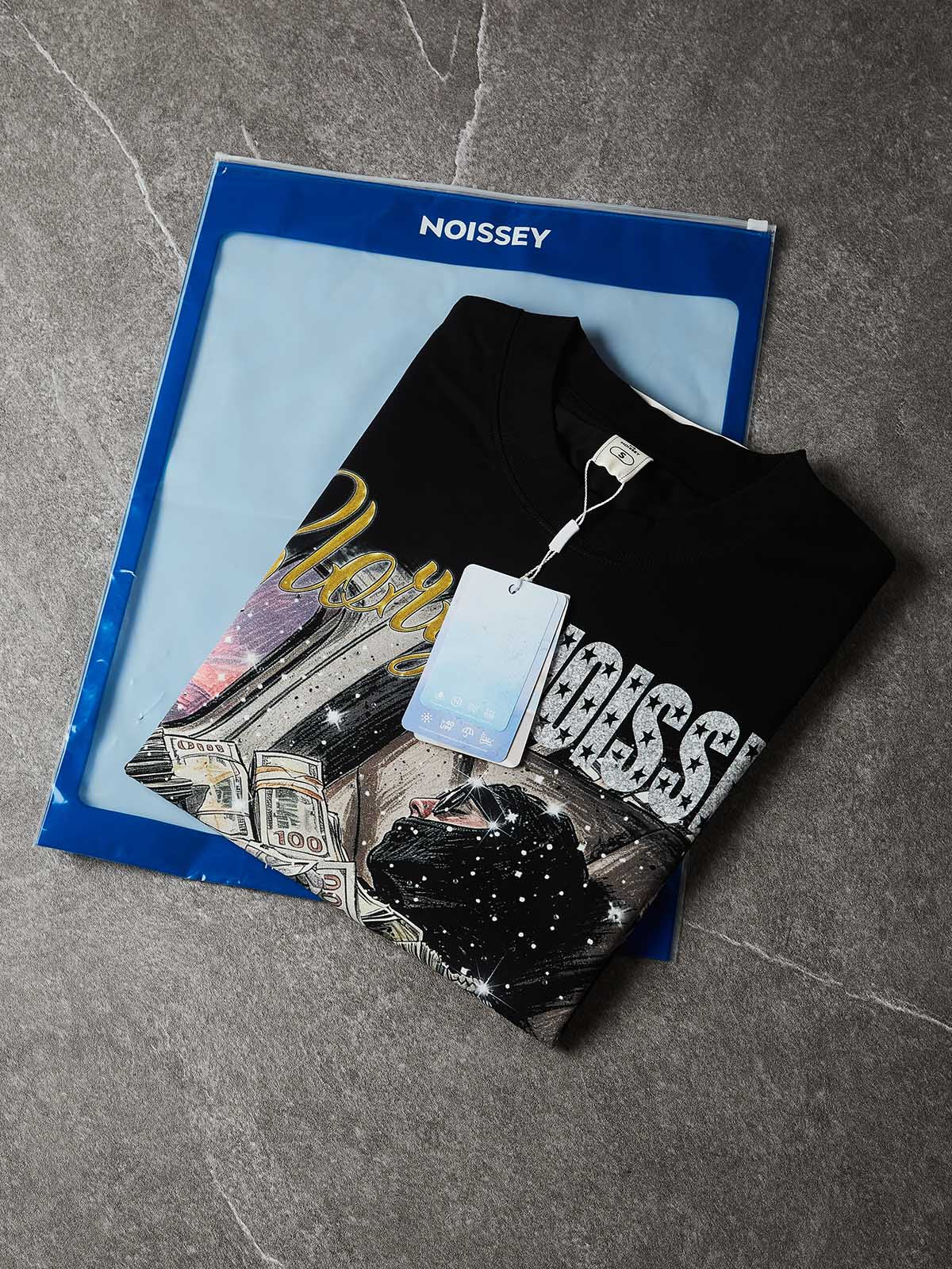 NOISSEY "Glory Dream" Private Jet Cash Skeleton Rhinestone Oversized Tee