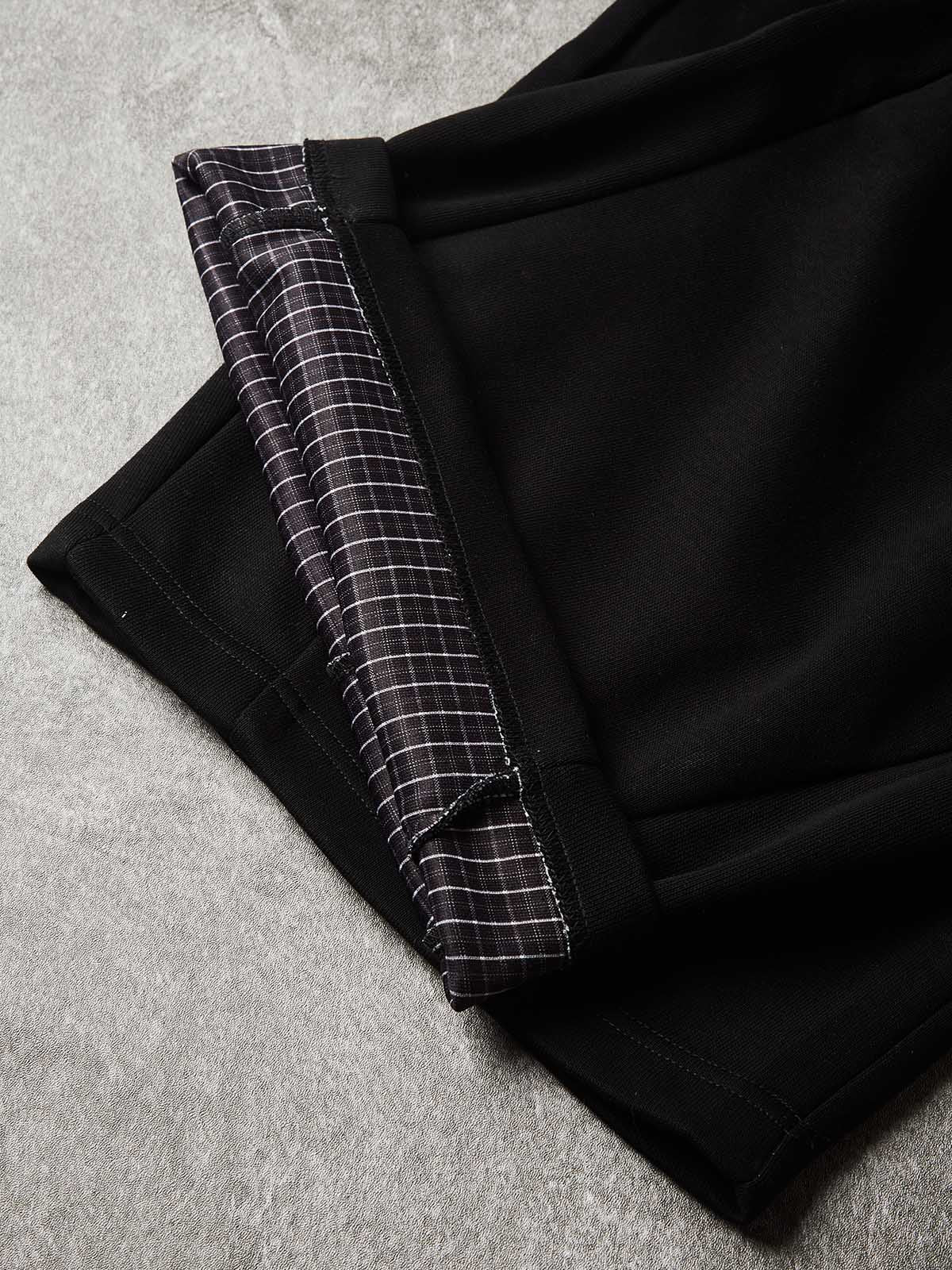 NOISSEY Plaid Waistband Layered Wide-Leg Sweatpants - Black Streetwear Track Pants