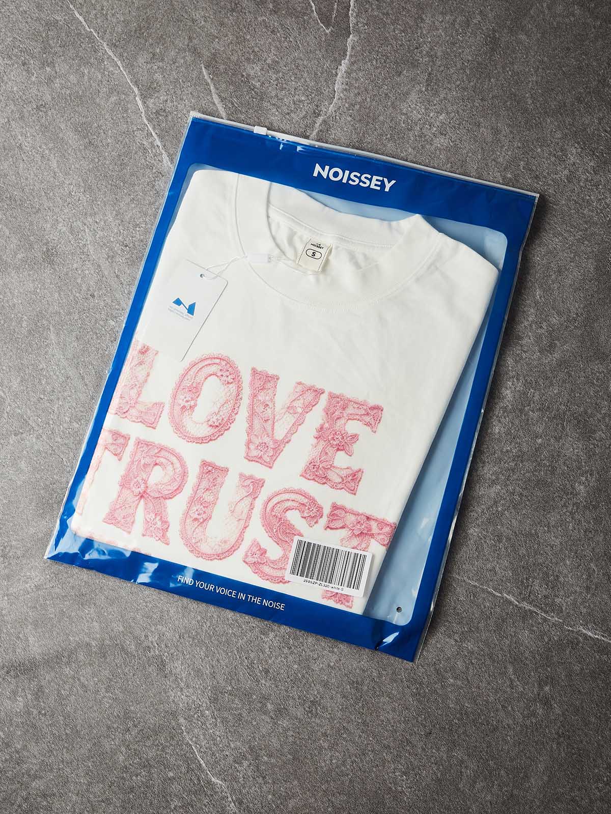 NOISSEY "Lace Romance" Tactile Flower Texture LOVE TRUST BELIEVE Oversized Tee