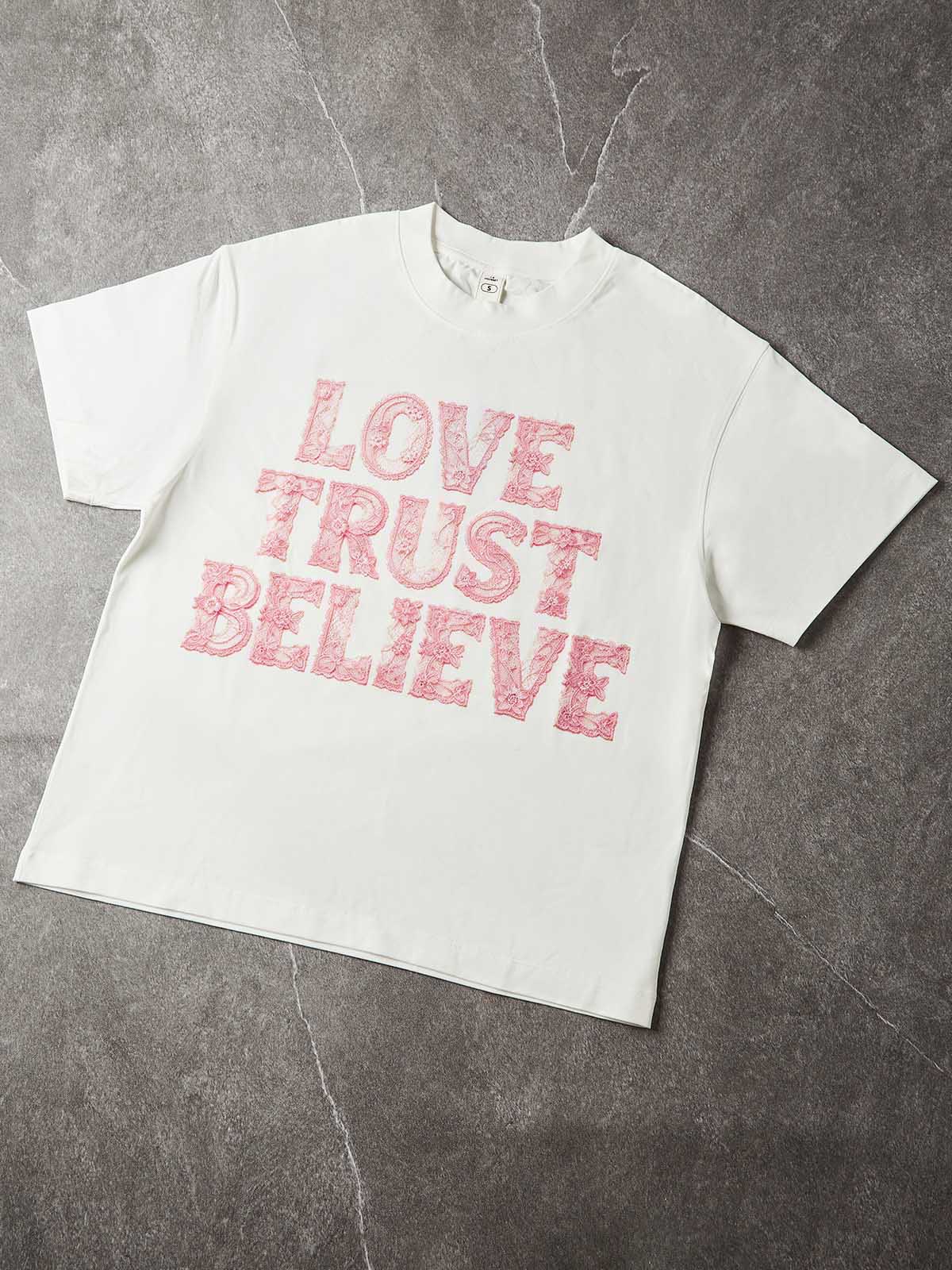 NOISSEY "Lace Romance" Tactile Flower Texture LOVE TRUST BELIEVE Oversized Tee
