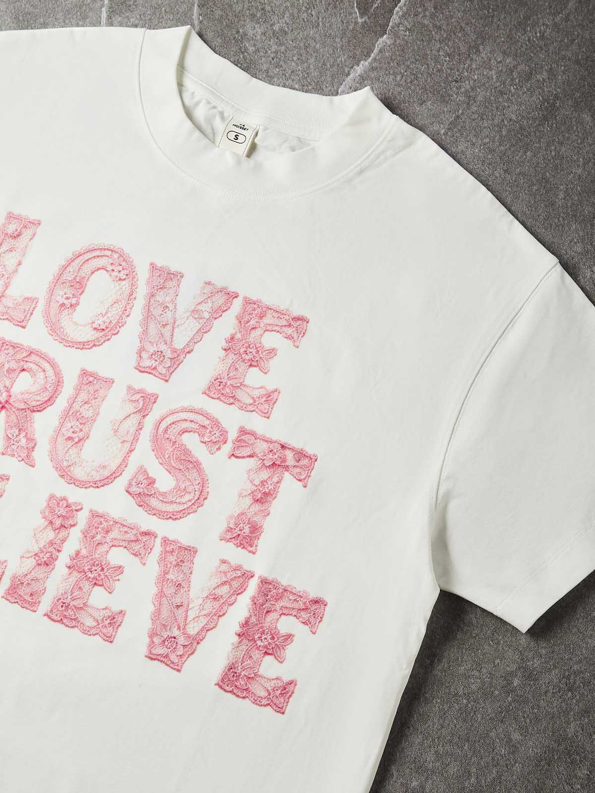 NOISSEY "Lace Romance" Tactile Flower Texture LOVE TRUST BELIEVE Oversized Tee