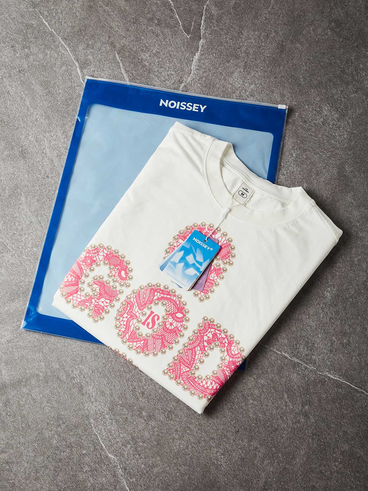 NOISSEY GOD IS GOOD! Lace Pearl Edge Print Tank Top