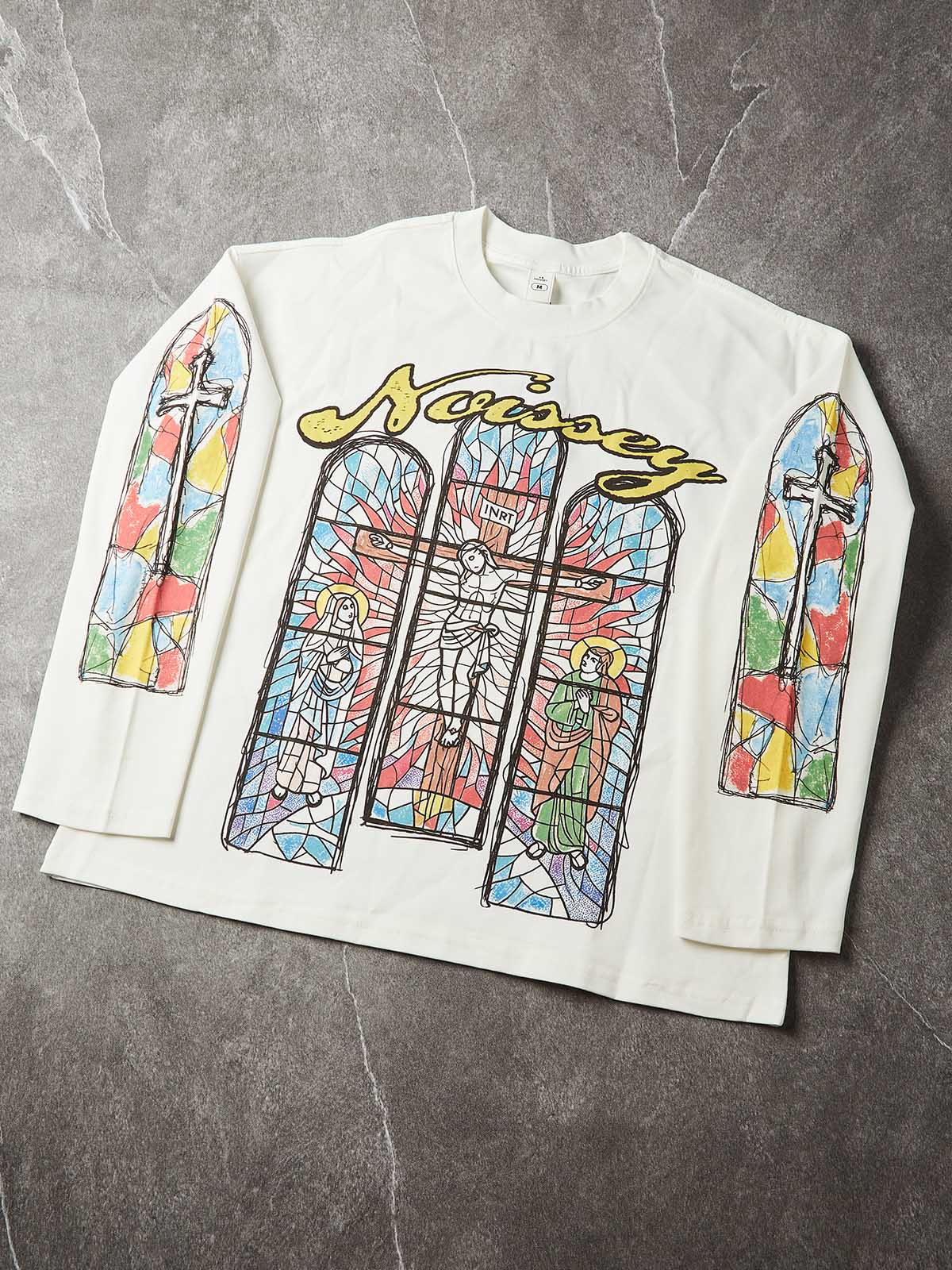 NOISSEY "Sacred Window" Hand-Drawn Stained Glass Religion Long Sleeve