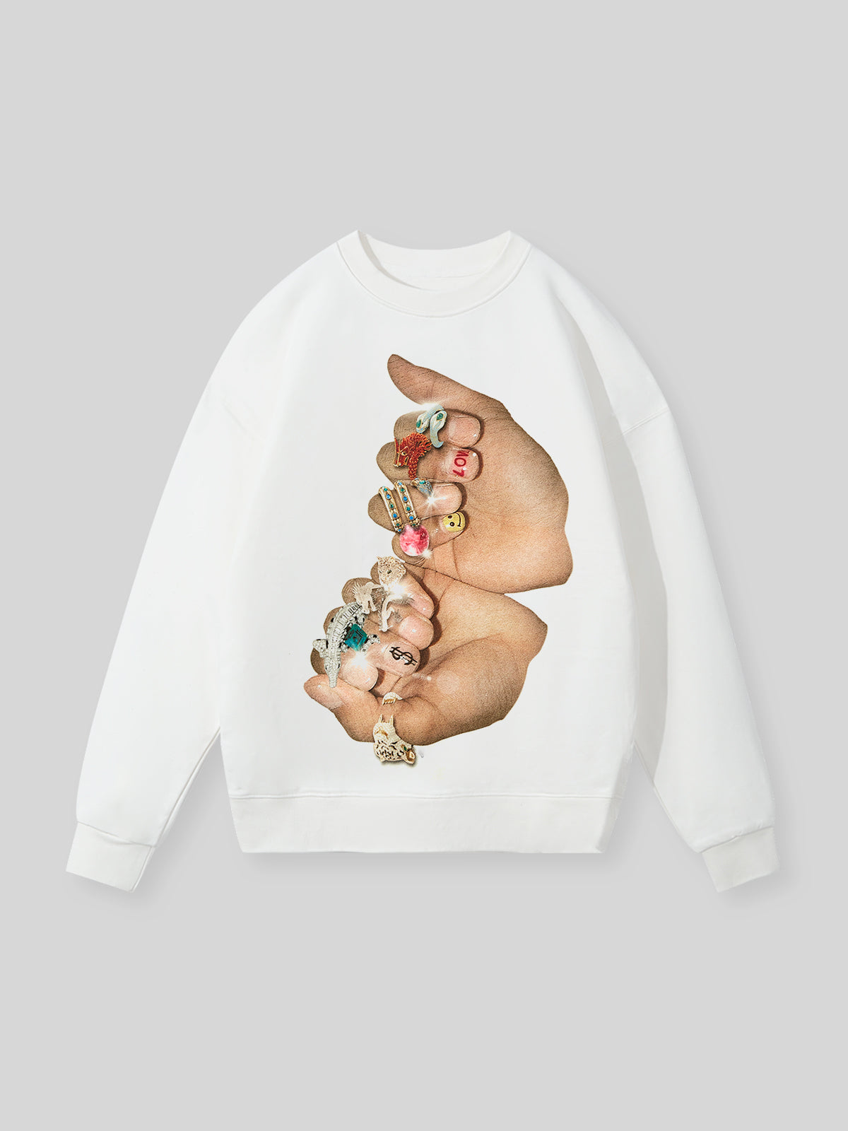 BOUNCE BACK© Finger Graffiti Diamond Ring Printed Sweatshirt