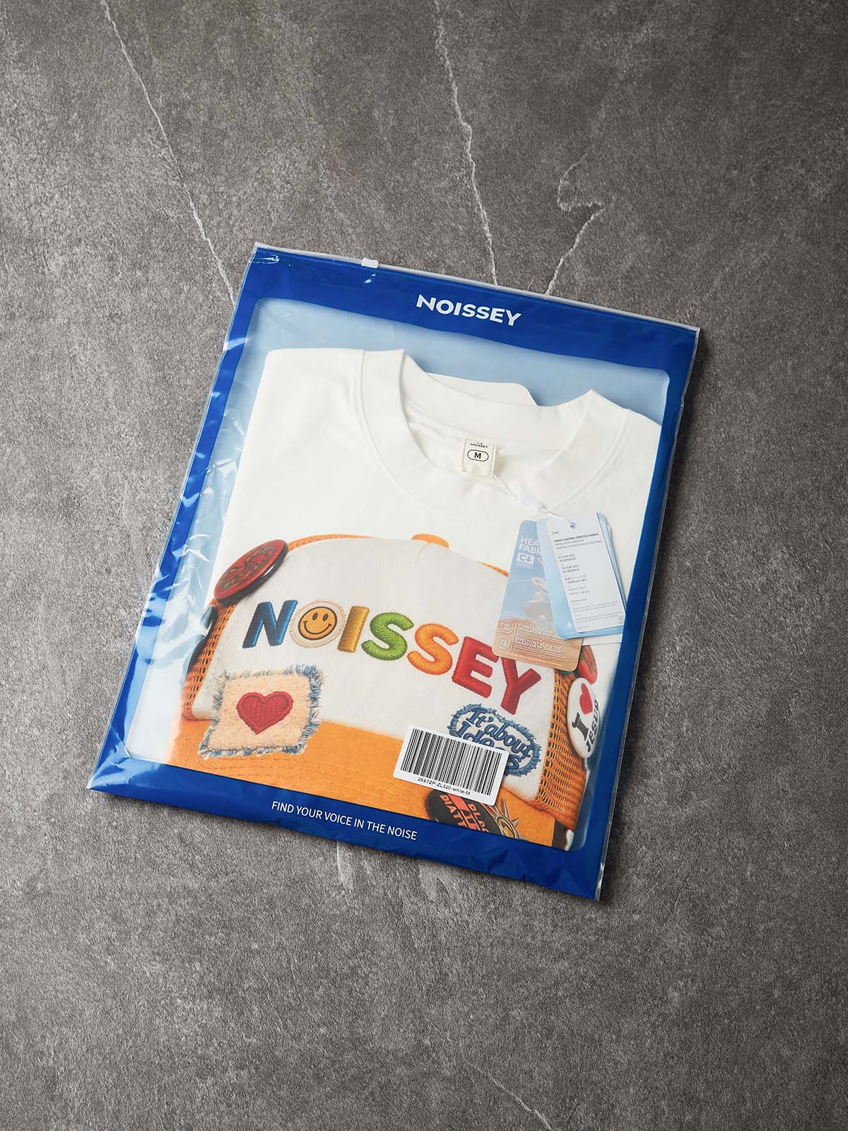 NOISSEY "Patchwork Bad Boy" Shimmering Jewelry Badge Cap Cartoon Portrait Oversized Tee